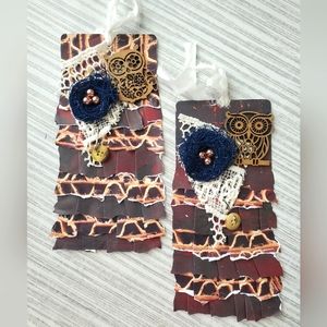 😀 HAND CRAFTED Set of 2 owls nest large tags journal cards